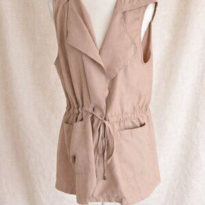 Poetry Sleeveless Hooded Utility Vest Taupe Drawstring Waist Size L